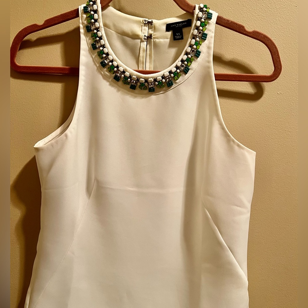 And Taylor white sleeveless top with rhinestone neckline, XS